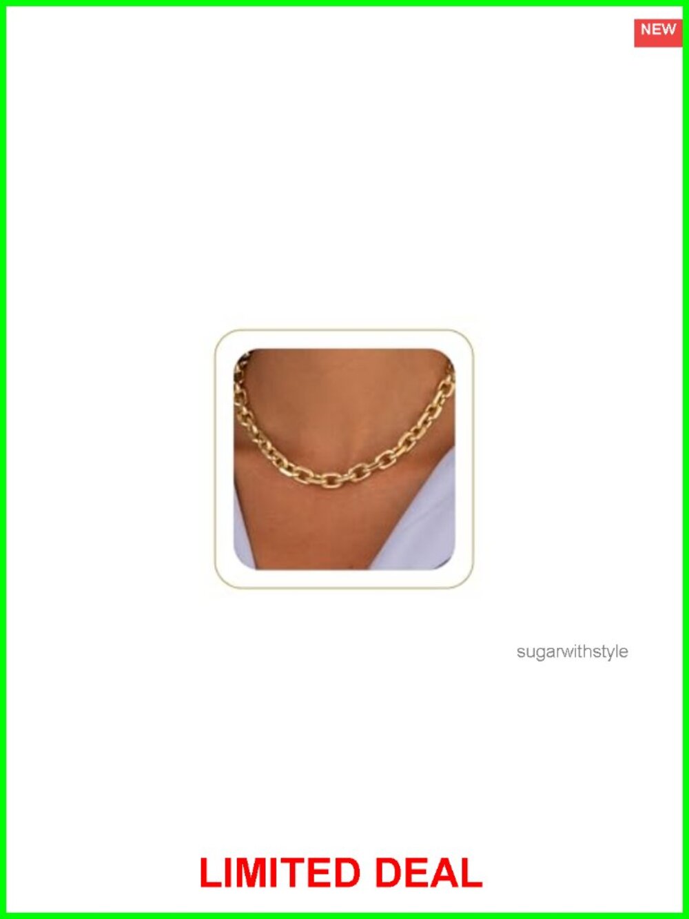 14K Gold Plated Paperclip Chain Necklace 10mm Oval Links Women's